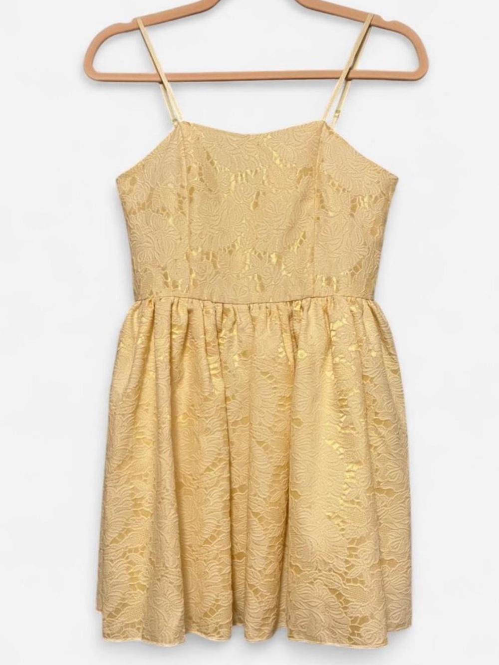 💛Un Deux Trois Yellow Jacquard Spaghetti-Strap Tween Party Dress